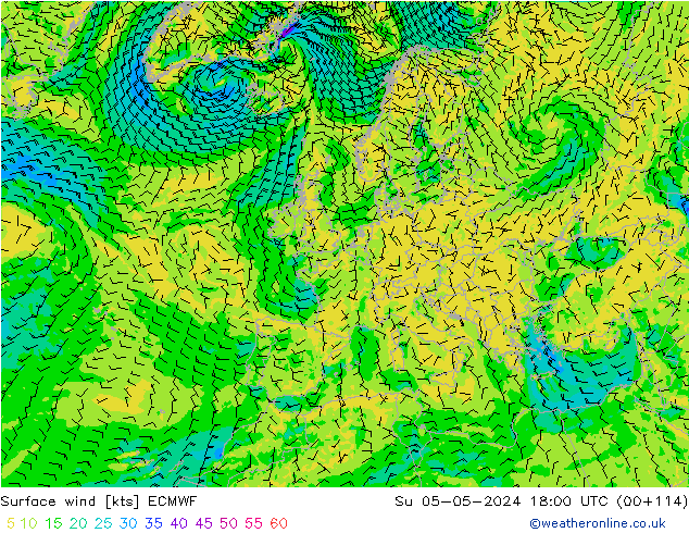 Surface wind ECMWF Su 05.05.2024 18 UTC