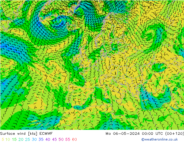 Prec 6h/Wind 10m/950 ECMWF Mo 06.05.2024 00 UTC