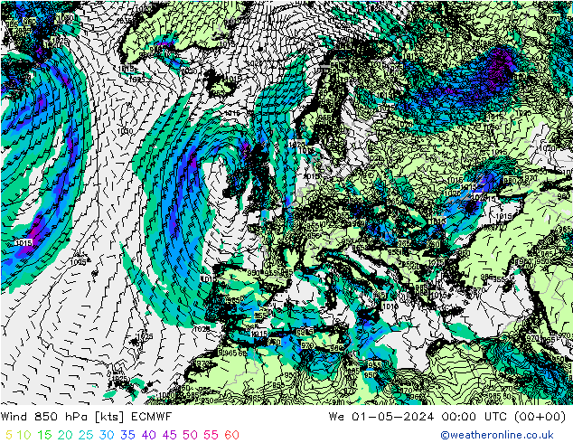 Wind 850 hPa ECMWF We 01.05.2024 00 UTC