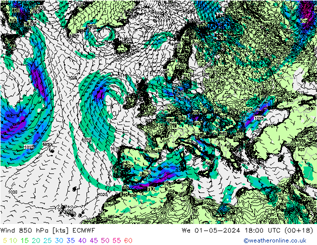 Wind 850 hPa ECMWF We 01.05.2024 18 UTC