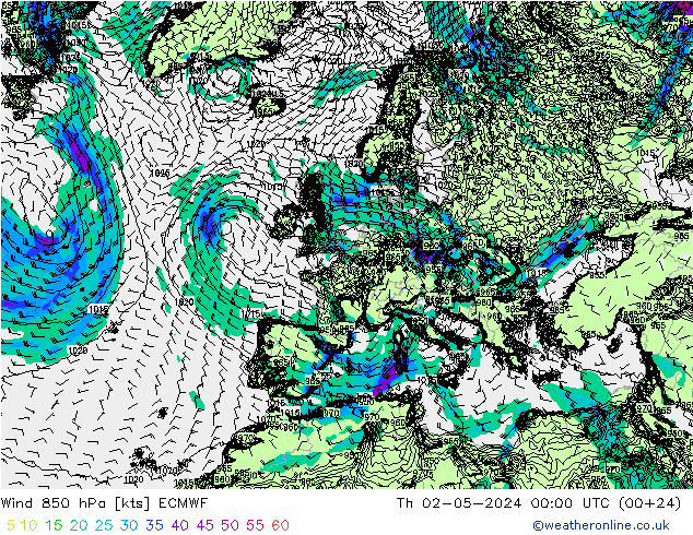 Wind 850 hPa ECMWF Th 02.05.2024 00 UTC