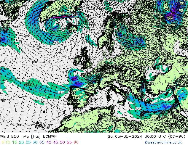 Wind 850 hPa ECMWF Ne 05.05.2024 00 UTC