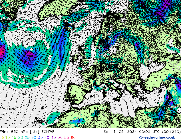 Wind 850 hPa ECMWF Sa 11.05.2024 00 UTC
