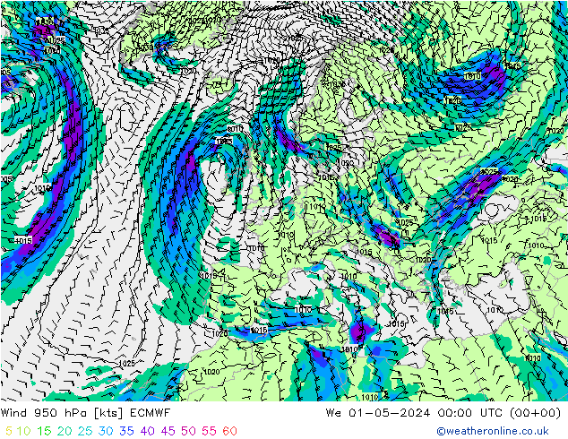 Rüzgar 950 hPa ECMWF Çar 01.05.2024 00 UTC