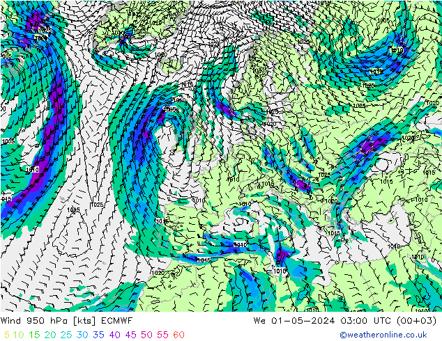 Wind 950 hPa ECMWF We 01.05.2024 03 UTC