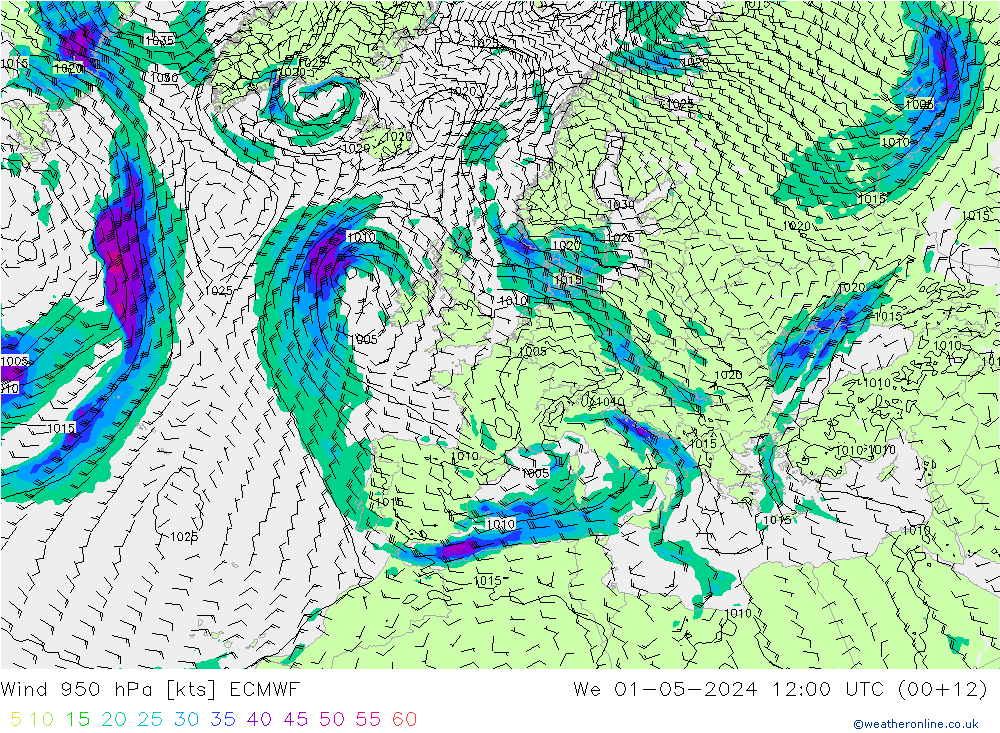 Wind 950 hPa ECMWF Mi 01.05.2024 12 UTC