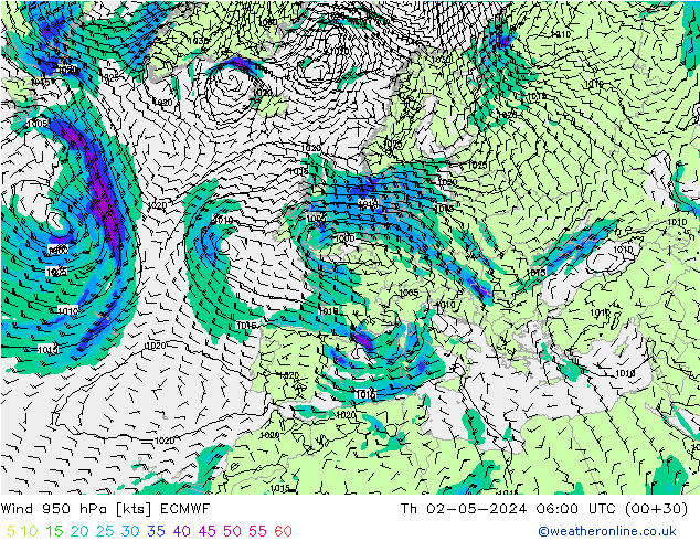 Wind 950 hPa ECMWF Th 02.05.2024 06 UTC