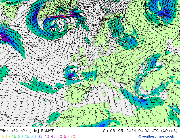 Wind 950 hPa ECMWF So 05.05.2024 00 UTC