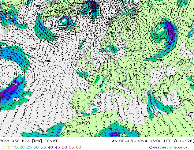 Wind 950 hPa ECMWF Mo 06.05.2024 06 UTC