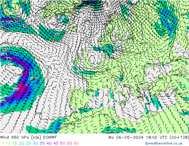 Vento 950 hPa ECMWF Seg 06.05.2024 18 UTC