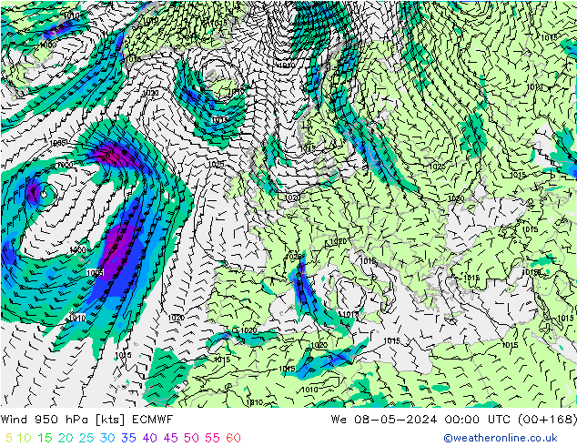 Wind 950 hPa ECMWF We 08.05.2024 00 UTC