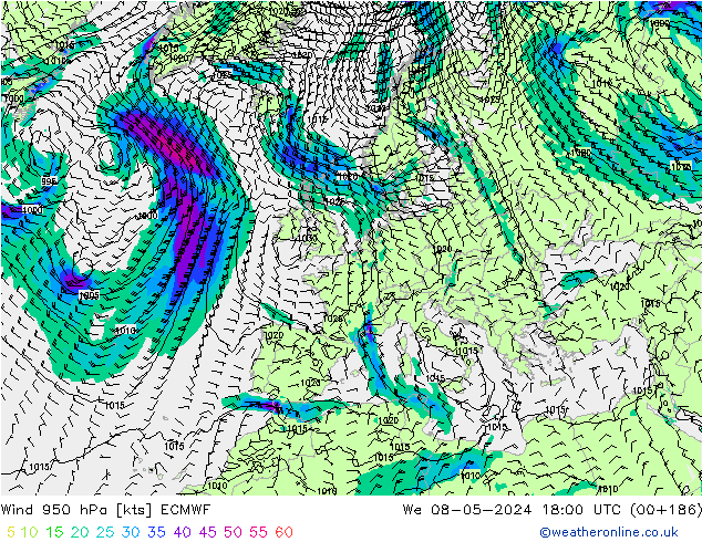 Wind 950 hPa ECMWF Mi 08.05.2024 18 UTC