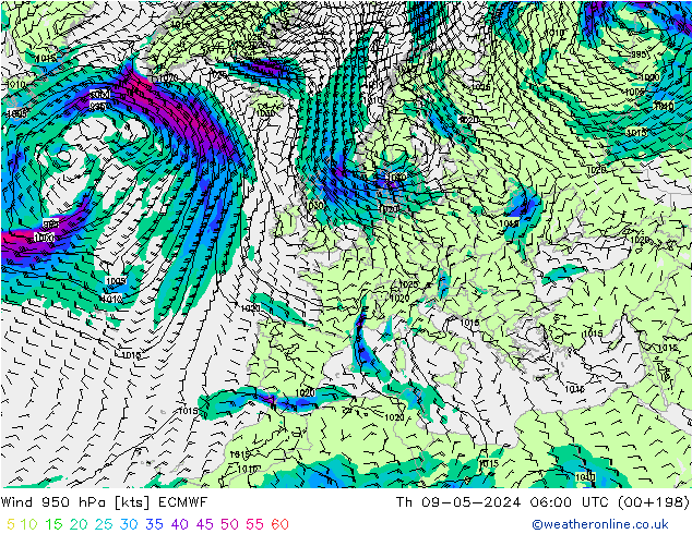 Wind 950 hPa ECMWF Do 09.05.2024 06 UTC