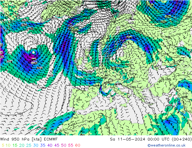 Wind 950 hPa ECMWF Sa 11.05.2024 00 UTC