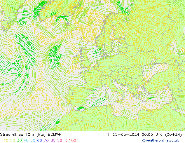 Streamlines 10m ECMWF Th 02.05.2024 00 UTC