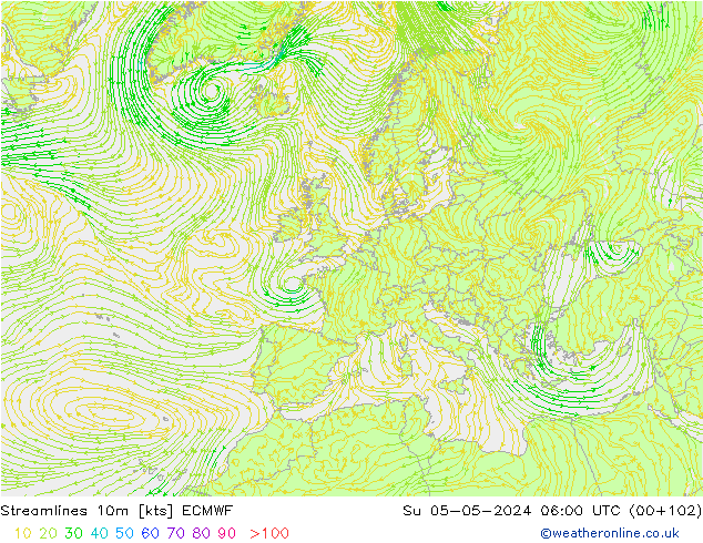 Streamlines 10m ECMWF Su 05.05.2024 06 UTC