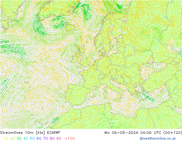 Streamlines 10m ECMWF Mo 06.05.2024 00 UTC