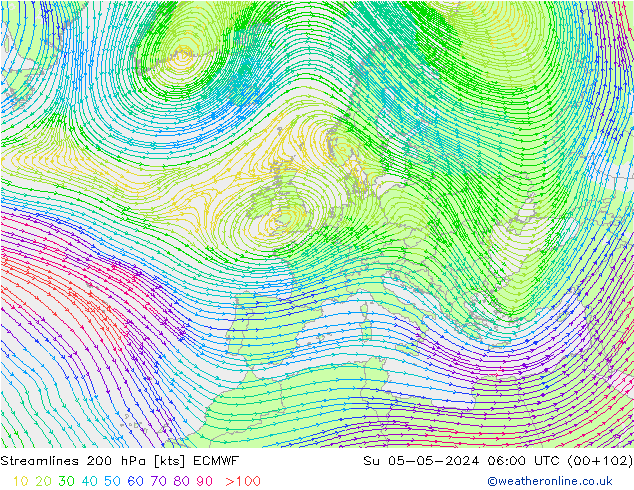 ветер 200 гПа ECMWF Вс 05.05.2024 06 UTC