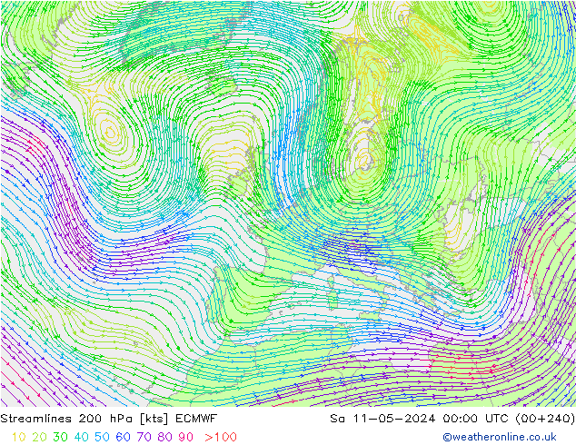 Linea di flusso 200 hPa ECMWF sab 11.05.2024 00 UTC
