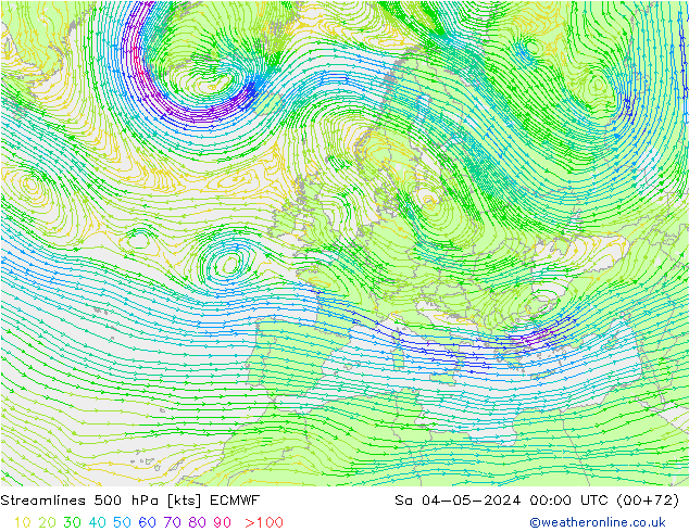 Streamlines 500 hPa ECMWF Sa 04.05.2024 00 UTC