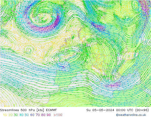 Stromlinien 500 hPa ECMWF So 05.05.2024 00 UTC