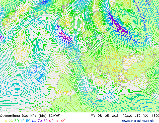 Streamlines 500 hPa ECMWF We 08.05.2024 12 UTC