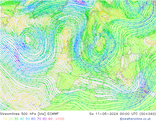 Linea di flusso 500 hPa ECMWF sab 11.05.2024 00 UTC