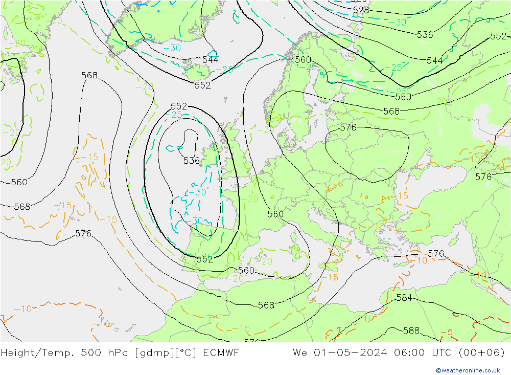 Z500/Regen(+SLP)/Z850 ECMWF wo 01.05.2024 06 UTC