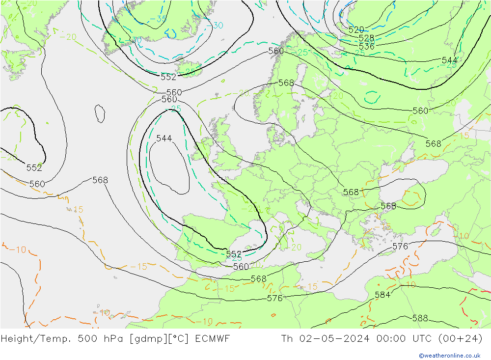 Z500/Regen(+SLP)/Z850 ECMWF do 02.05.2024 00 UTC