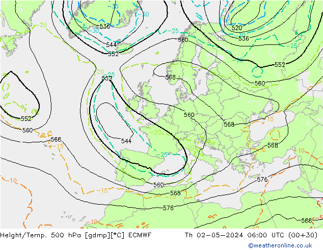 Z500/Rain (+SLP)/Z850 ECMWF Do 02.05.2024 06 UTC