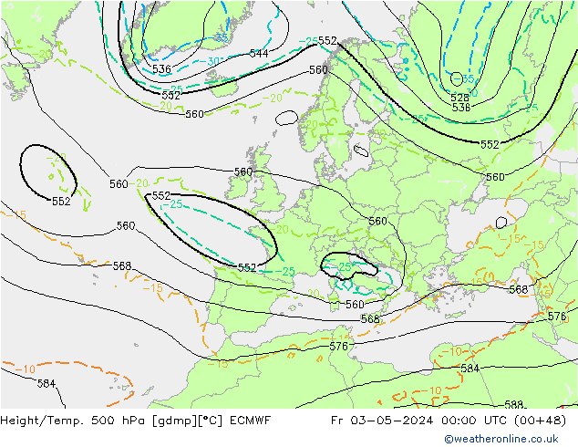 Z500/Yağmur (+YB)/Z850 ECMWF Cu 03.05.2024 00 UTC