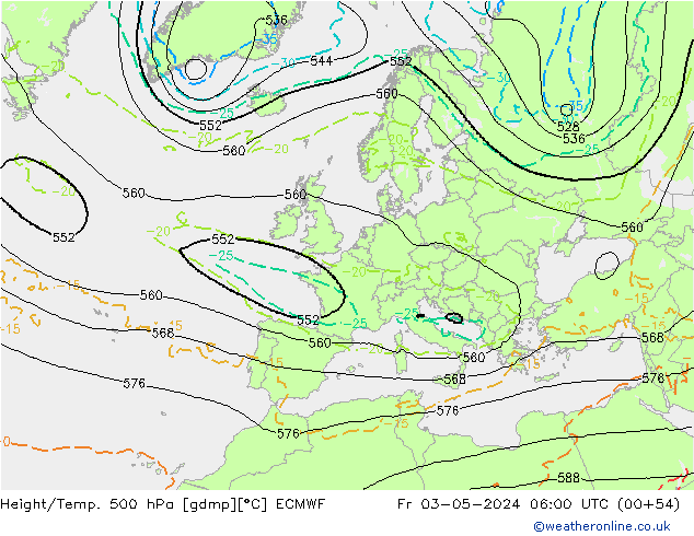 Z500/Rain (+SLP)/Z850 ECMWF Sex 03.05.2024 06 UTC