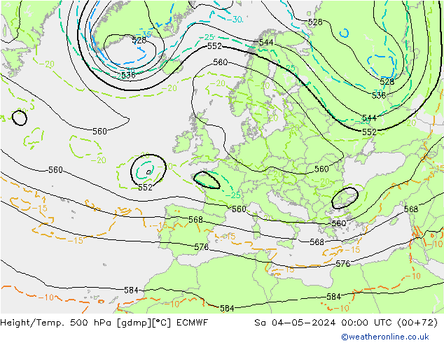 Height/Temp. 500 hPa ECMWF sab 04.05.2024 00 UTC