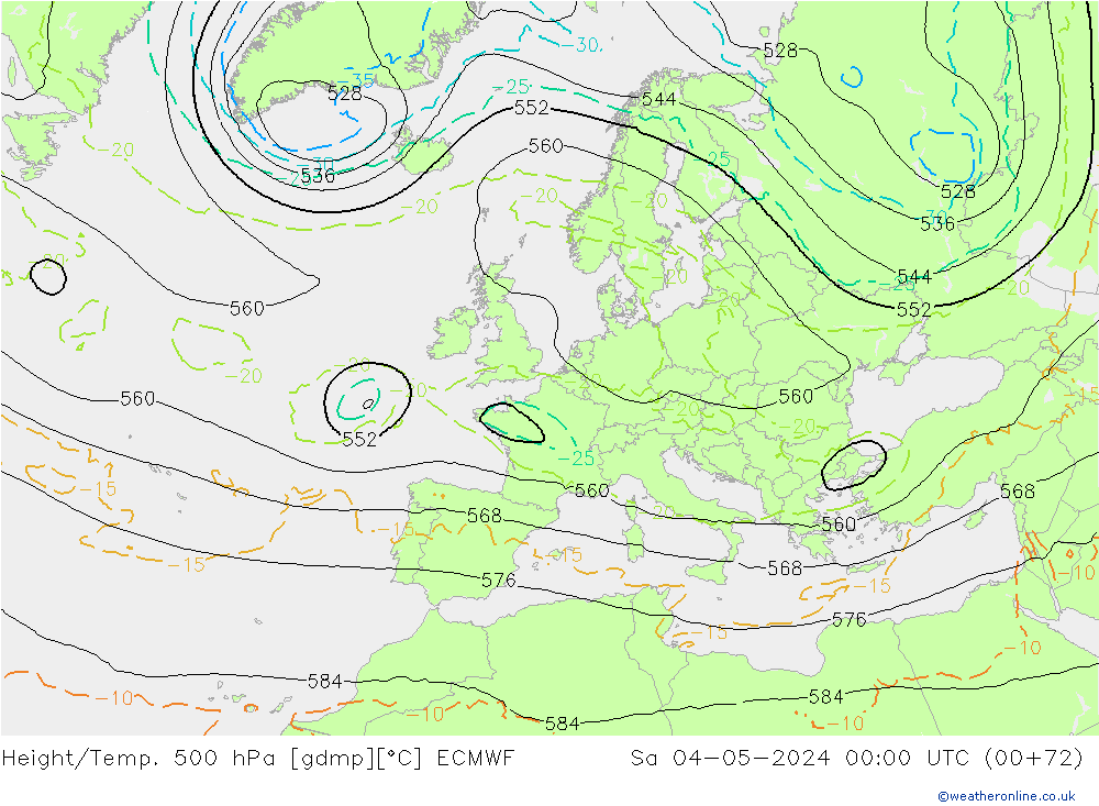 Height/Temp. 500 hPa ECMWF sab 04.05.2024 00 UTC