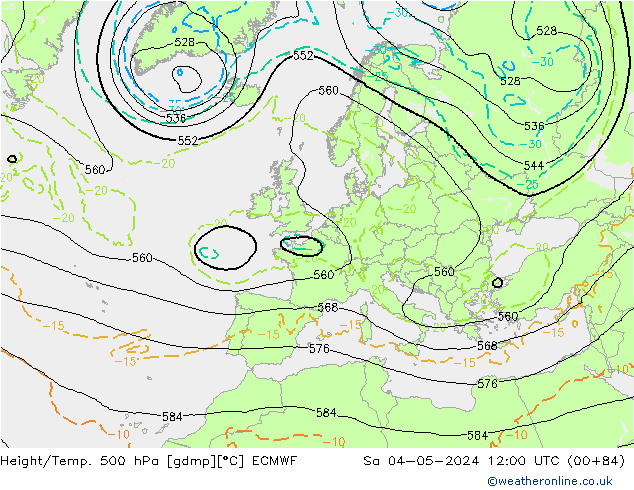 Z500/Rain (+SLP)/Z850 ECMWF сб 04.05.2024 12 UTC