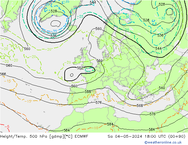 Z500/Rain (+SLP)/Z850 ECMWF so. 04.05.2024 18 UTC