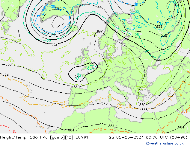 Z500/Rain (+SLP)/Z850 ECMWF So 05.05.2024 00 UTC