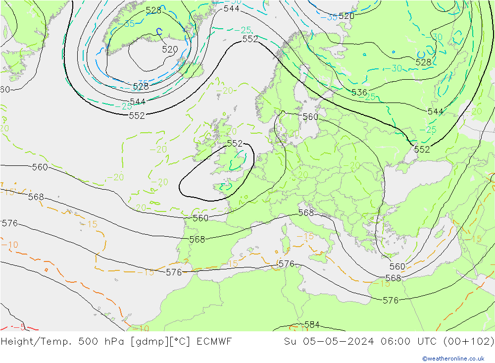 Height/Temp. 500 hPa ECMWF Su 05.05.2024 06 UTC