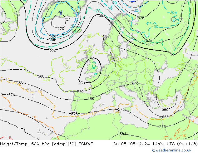 Height/Temp. 500 hPa ECMWF Su 05.05.2024 12 UTC