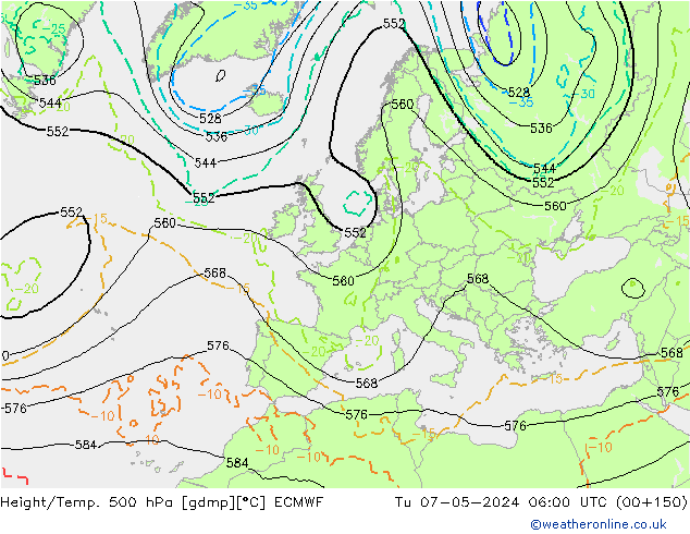 Z500/Rain (+SLP)/Z850 ECMWF Tu 07.05.2024 06 UTC