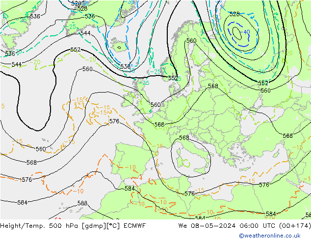 Z500/Rain (+SLP)/Z850 ECMWF We 08.05.2024 06 UTC