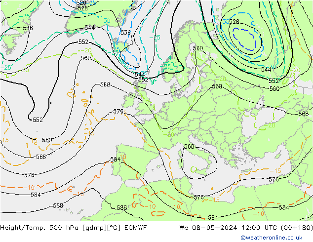 Z500/Yağmur (+YB)/Z850 ECMWF Çar 08.05.2024 12 UTC