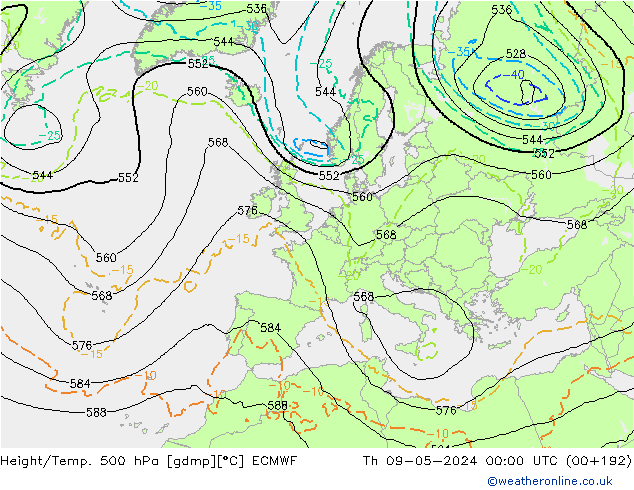 Z500/Yağmur (+YB)/Z850 ECMWF Per 09.05.2024 00 UTC