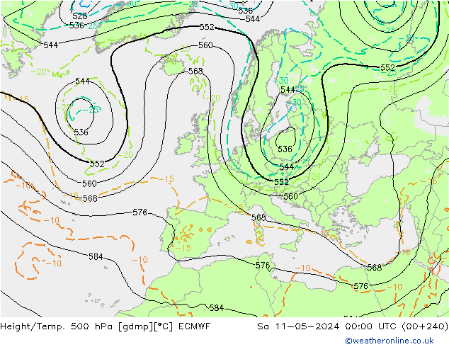 Z500/Rain (+SLP)/Z850 ECMWF Sa 11.05.2024 00 UTC