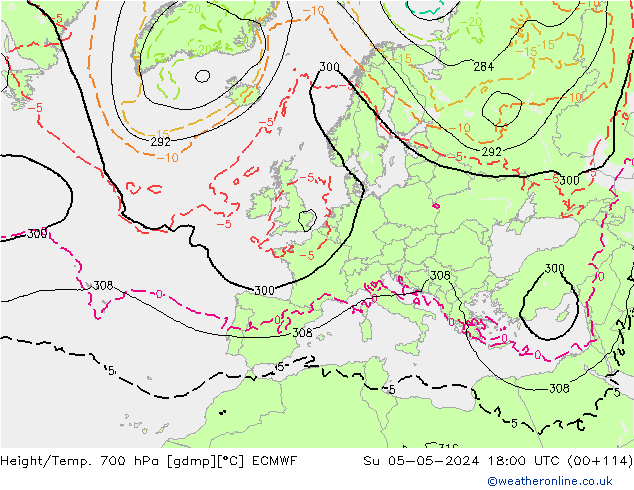 Height/Temp. 700 hPa ECMWF Su 05.05.2024 18 UTC