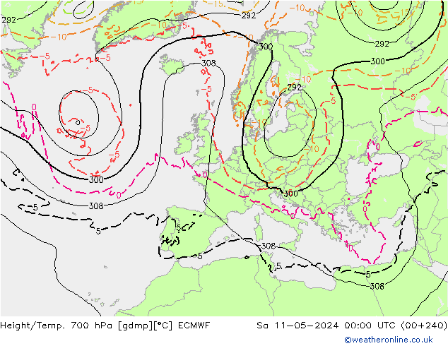 Height/Temp. 700 hPa ECMWF sab 11.05.2024 00 UTC