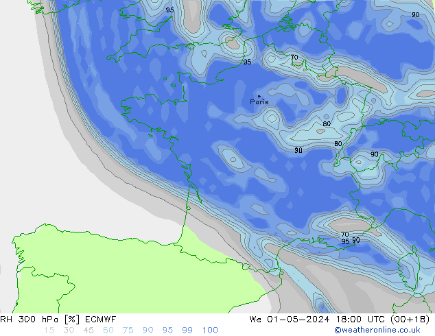 RH 300 hPa ECMWF St 01.05.2024 18 UTC