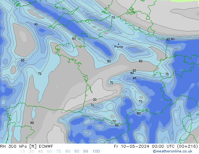 300 hPa Nispi Nem ECMWF Cu 10.05.2024 00 UTC