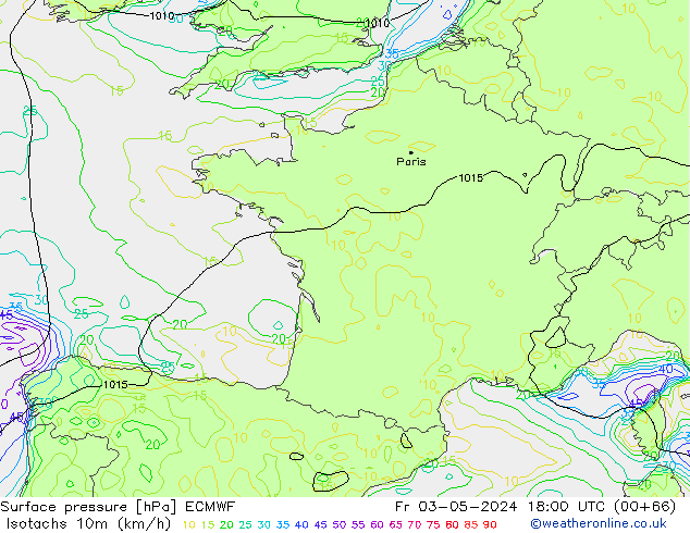 Isotachs (kph) ECMWF Fr 03.05.2024 18 UTC