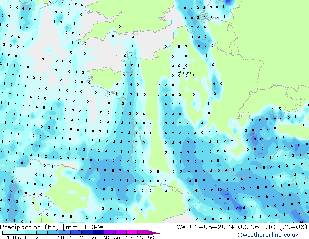 Z500/Rain (+SLP)/Z850 ECMWF Mi 01.05.2024 06 UTC